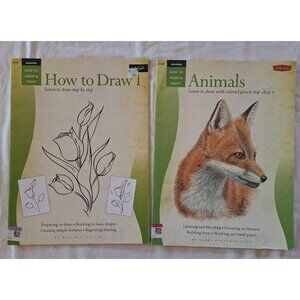 2 Walter Foster How To Draw 1 Books & Animals In Colored Pencil Lot Oversized